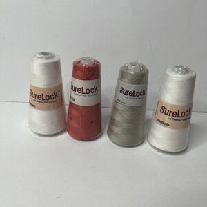 Lot Of 4 SureLock Vintage Overlock Thread New Cone Spools Red White Beige
